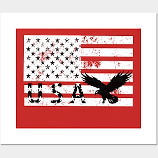 USA American Flag Vintage with eagle Patriotic Day 4th of July Posters and Art